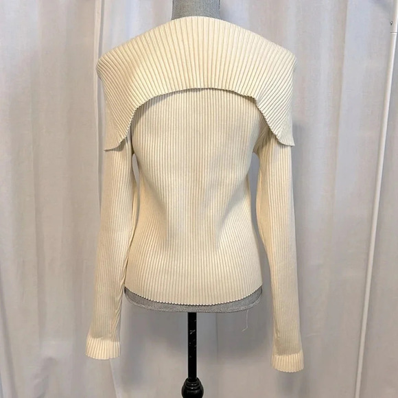 NWOT ENDLESS ROSE Ribbed Sweater Off The Shoulder Cream, Size L - Picture 8 of 14